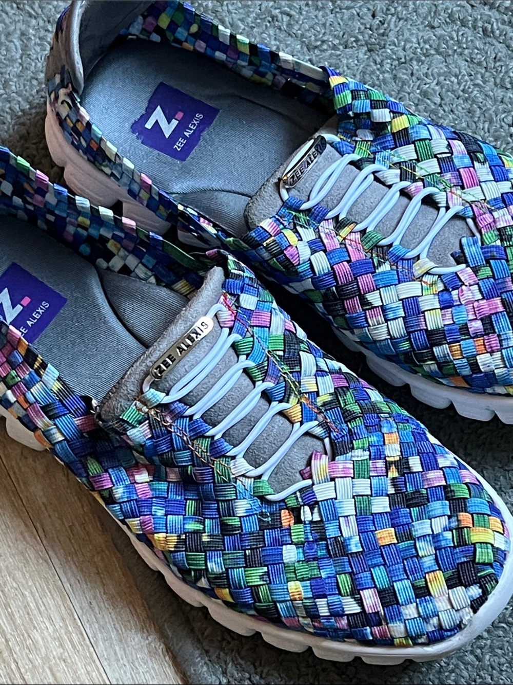 Alexis Multicolor Woven Slip-On Sneakers — Blue & Green Accents